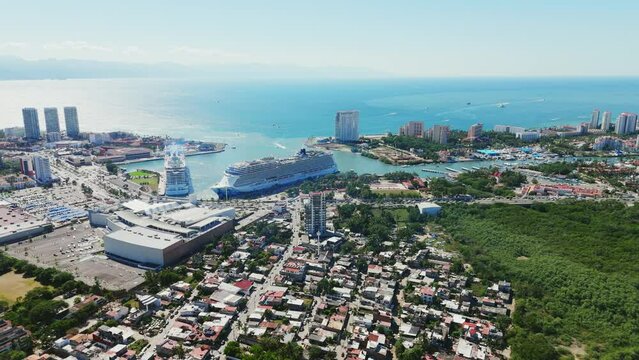 180 Degree Aerial View in the Tourist Zone of Puerto Vallarta, Mexico