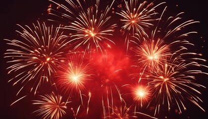 Fototapeta premium Golden Fireworks on red background, chinese new year concept