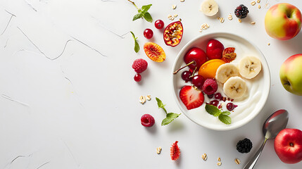 Fresh Fruit Assortment with Yogurt, Wholesome Breakfast Spread, Healthy Eating Concept, Nutritious Snack Selection