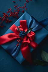 A gift box with a red bow. 