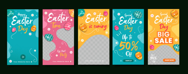 Set cute easter day sale social media story or feed collection