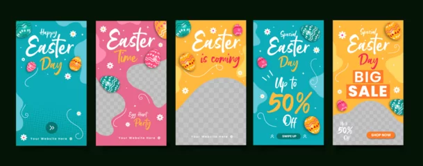 Fotobehang Set cute easter day sale social media story or feed collection © kaemzet