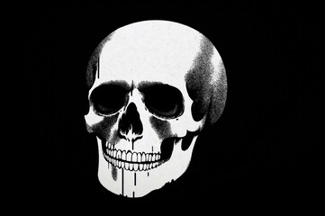 Skull with spray paint on white background. Black and white illustration