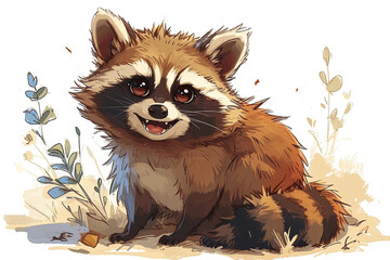 An adorable image of a round and fluffy raccoon with cheeks bulging, engaging in a playful activity, radiating the lovable and charming aura of pudgy forest critters.