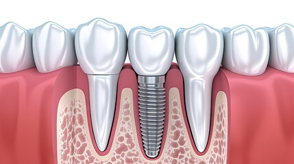 Advanced Dental Implant Procedure: A Detailed Illustration of a Tooth Replacement with a Modern Implant in Gums.