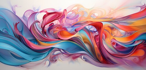 Liquid ribbons of vivid hues intertwining in a dance of dynamic motion, forming a captivating abstract composition