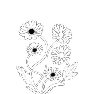 Daisy Bouquet Flowers Isolated Line Art Vector