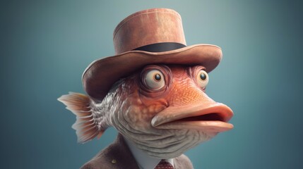 Realistic fish people wearing hats Ai Generative