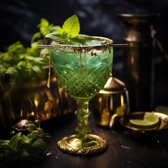Beautiful cocktail green gold highly colored image Generative AI