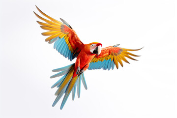 Parrot flying on white background. Generative AI