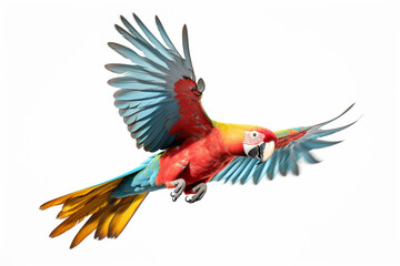Fototapeta premium Parrot flying on white background. Generative AI