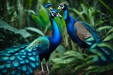 peacock with feathers, Blue Peacock in jungle stock photo