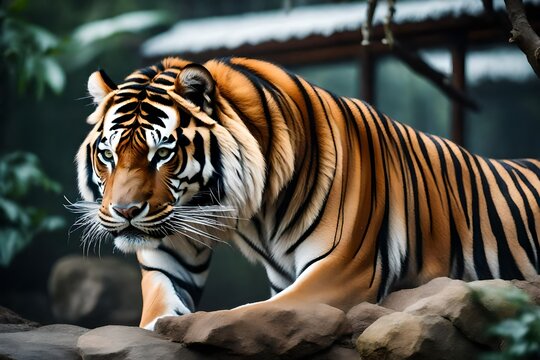 tiger in the zoo, The Amur tiger is in the Moscow zoo stock photo-