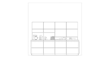 Kitchen interior furniture isolated on transparent background, outline illustration, sketch