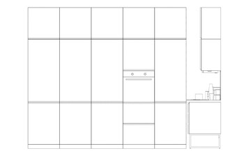 Kitchen interior furniture isolated on transparent background, outline illustration, sketch
