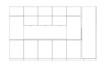 Kitchen interior furniture isolated on transparent background, outline illustration, sketch