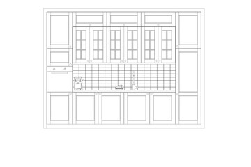 Kitchen interior furniture isolated on transparent background, outline illustration, sketch