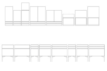 Kitchen interior furniture isolated on transparent background, outline illustration, sketch