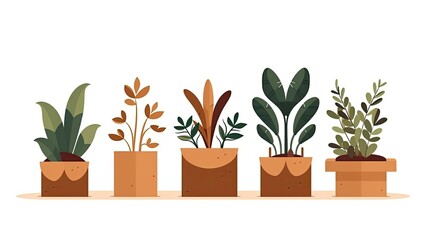 Cardboard boxes, potted plants
