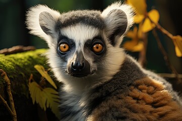 Fototapeta premium The ring-tailed lemur, Lemur catta is a large strepsirrhine primate and the most recognized lemur due to its long, black and white ringed tail.Like all lemurs it is endemic to the island of Madagascar
