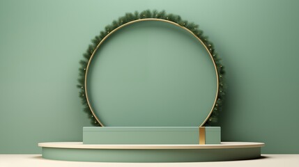 Minimal pastel green podium for christmas product display. --ar 16:9 --v 5.2 Job ID: bb0accfa-67dc-4133-baf5-05084db6cceb