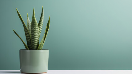 Sansevieria em vaso elegante com fundo verde suave, banner