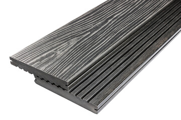 Wood plastic composite patio decking boards isolated on white background