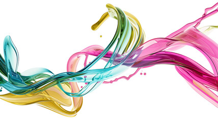 Wave line 3d render color splash, and swirl on transparent background.
