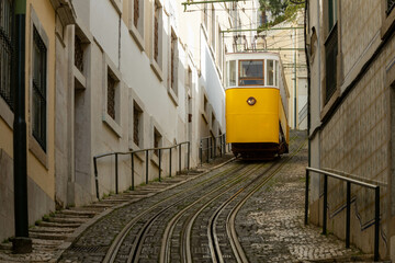 Lisbon, Portugal. 8 December 2023. The Elevador do Lavra was one of the first street funicular in the world when it was built in 1884 the one of the oldest cable car in Lisbon still in use.