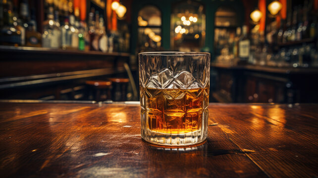 Classic Glass of Whiskey in a Pub