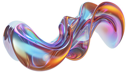 Holographic gradient neon wave shape on transparent background - obrazy, fototapety, plakaty
