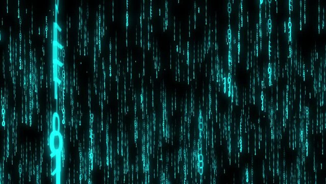 Blue matrix animation with glowing light data. Futuristic code information tech with motion concept. Binary data with futuristic art technology.