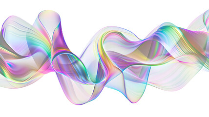 Wave metallic lines iridescent shape on transparent background