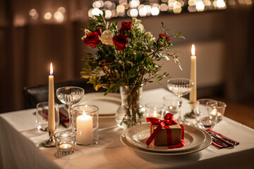 festive table serving at home on valentine's day