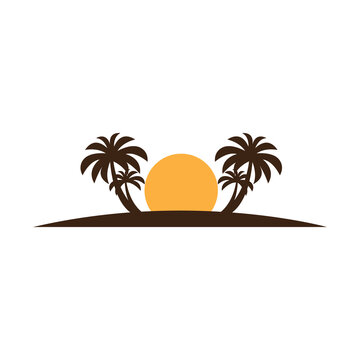 coconut tree sunset beach logo design vector image