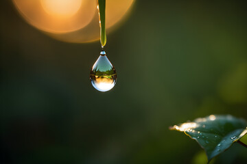 A close-up of a single drop of rain. Generative AI