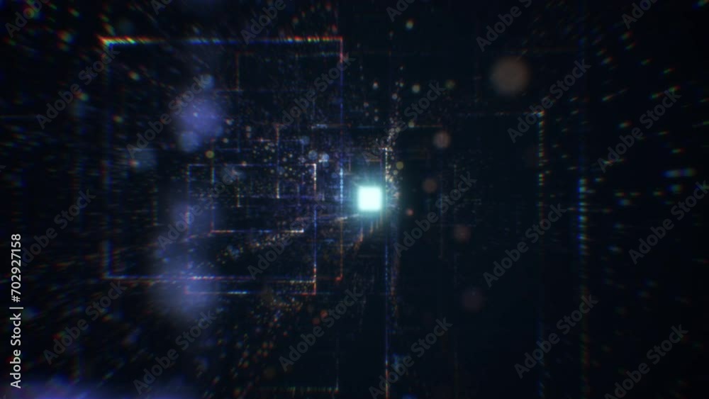 Wall mural abstract digital tunnel in cyberspace consisting of particles. virtual space consisting of a bright 