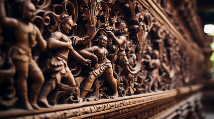 Fototapeta premium Historical Building Embellished with Exquisite Wooden Carvings and Craftsmanship