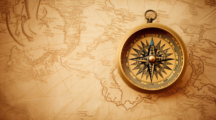 Vintage compass on blank yellowed paper