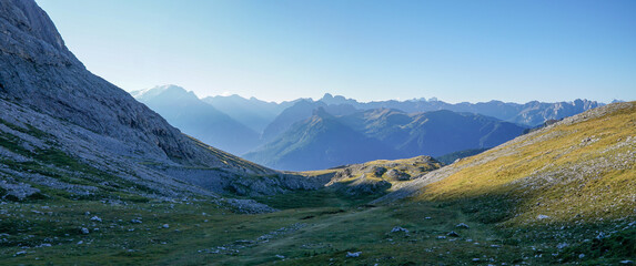 Wonderful dolomite mountains: panoramic view near Val di Fassa, South Tyrol, Italy