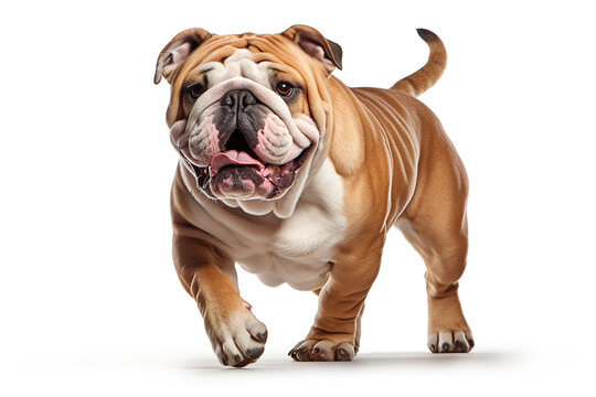 French Bulldog walking on white background. Generative AI