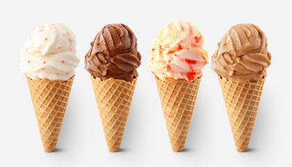 Ice cream scoop on waffle cone on transparent background 