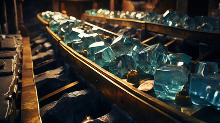 Obraz premium Gleaming Journey of Gemstones on Conveyor Belts in an Industrial Symphony