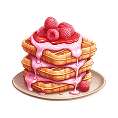 Stack of pancakes with raspberry. AI generated image