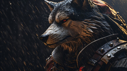 Wolf warrior in rain
