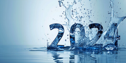 Numbers 2024 with water splash, take care of the water