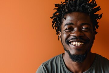 Black man smiling, brown background, digital illustration, Black History Month. Generative AI