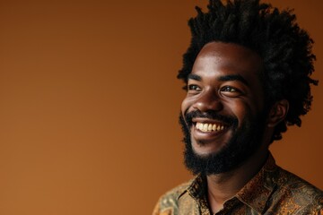 Black man smiling, brown background, digital illustration, Black History Month. Generative AI