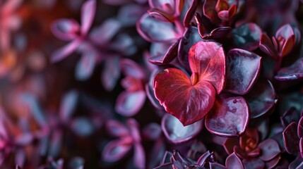  a close up of a purple plant with a heart shaped flower in the middle of the center of the plant.