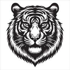 Tiger head black and white illustration , Tiger head black and white illustration